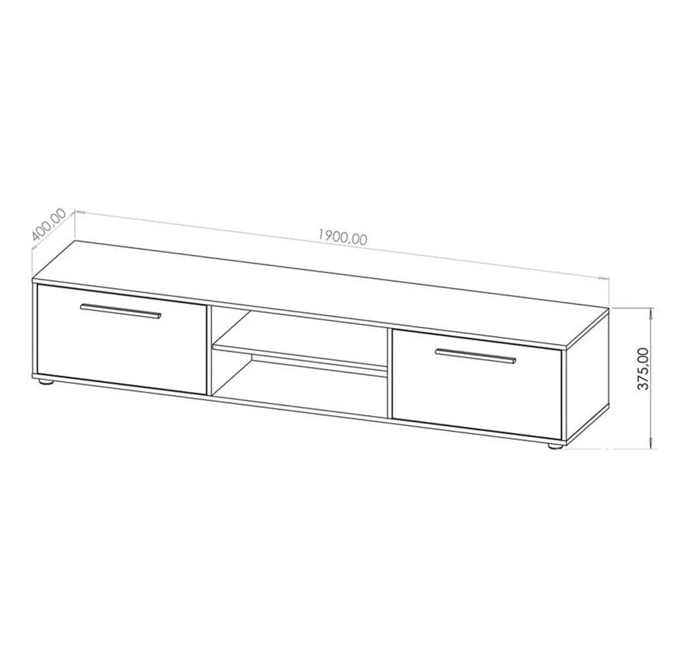 Lomadox Lowboard 190 cm Schwarz Matt mit 2 Fächern und 2 Klappen - Bild 3
