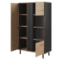 Lomadox Highboard MATTAWA-167 Vitrine 90 cm Eiche Dekor LED Beleuchtung Bild 1