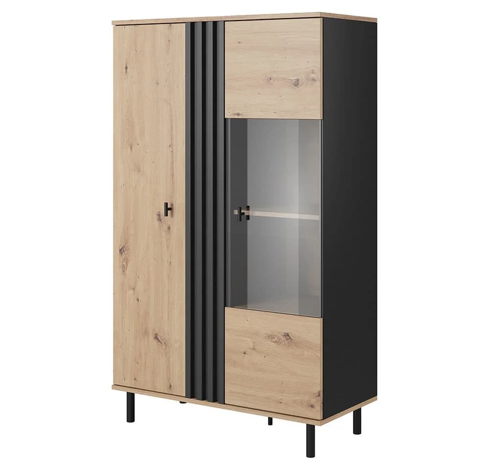 Lomadox Highboard MATTAWA-167 Vitrine 90 cm Eiche Dekor LED Beleuchtung - Bild 3