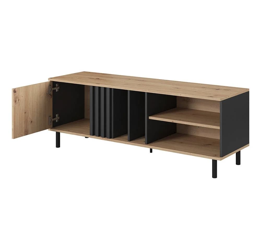 Lomadox Lowboard MATTAWA-167 Fernsehschrank Eiche Dekor Schwarz