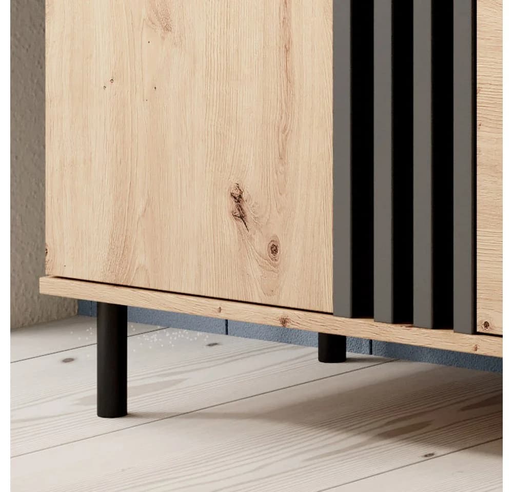 Lomadox Wohnzimmer-Set MATTAWA-167 Industrial Eiche Dekor Schwarz