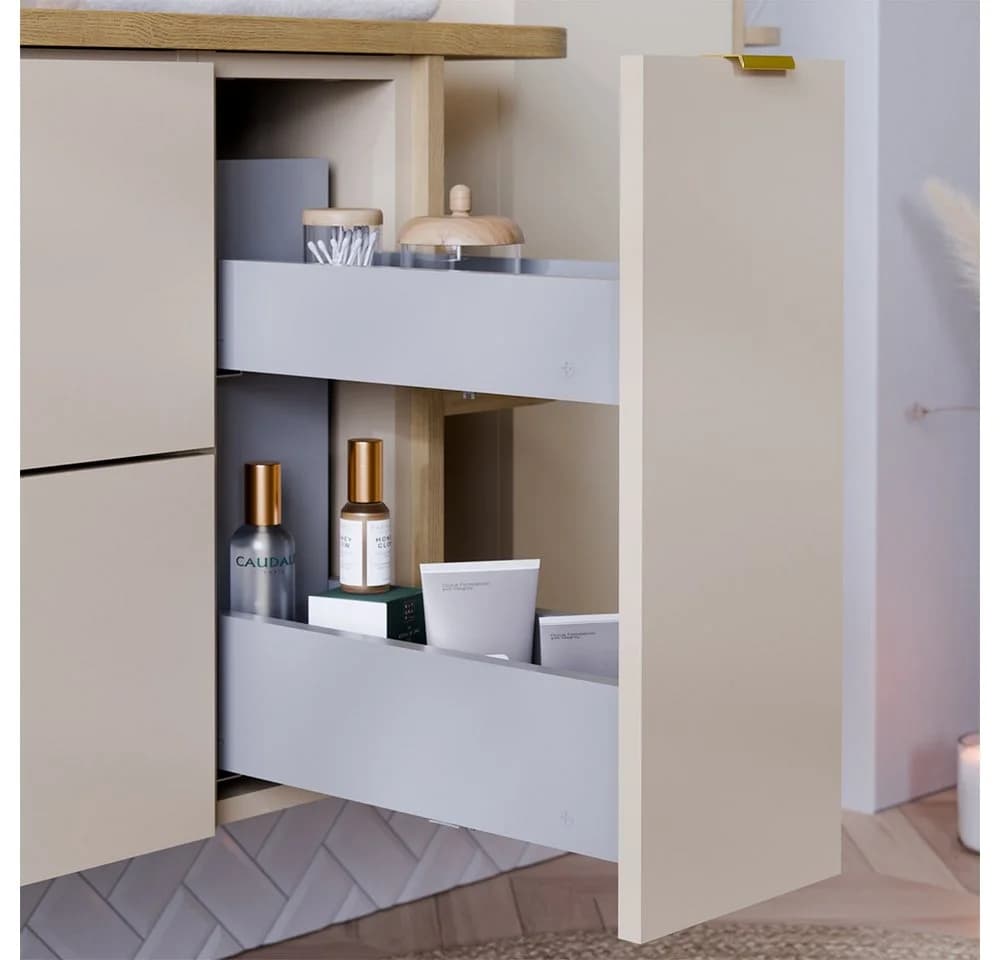 Lomadox Waschbeckenschrank DURANGO-56 80 cm breit in Kaschmir, 2 Schubladen & 1 Auszug