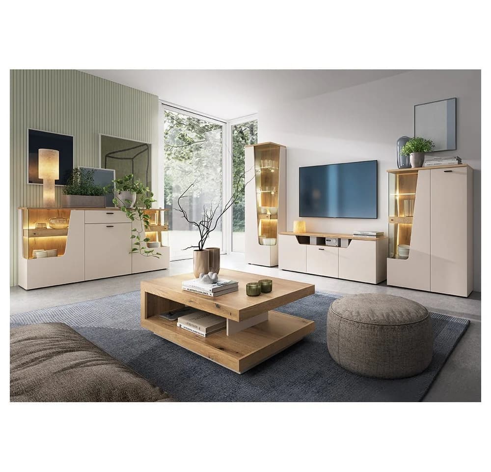 Lomadox Wohnzimmer-Set CARMONA-129 Kaschmir & Eiche LED-Beleuchtung - Bild 2