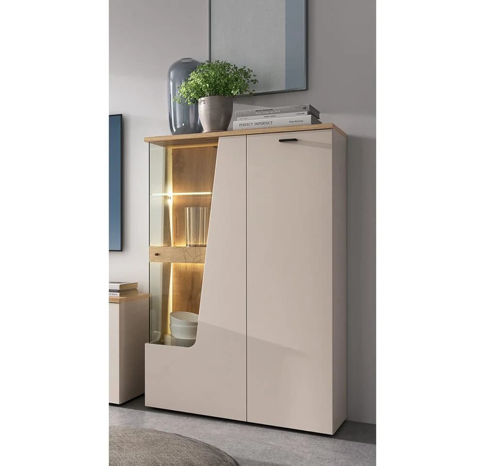 Lomadox Highboard CARMONA-129 Kaschmir Eiche LED-Beleuchtung