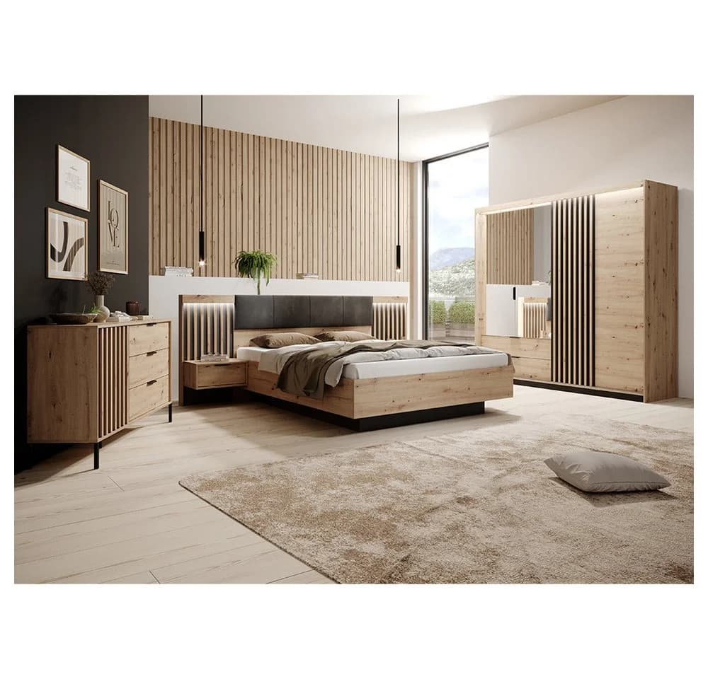 Lomadox Schlafzimmer-Set TALCA-167 Eiche Dekor Anthrazit mit LED-Beleuchtung - Bild 2
