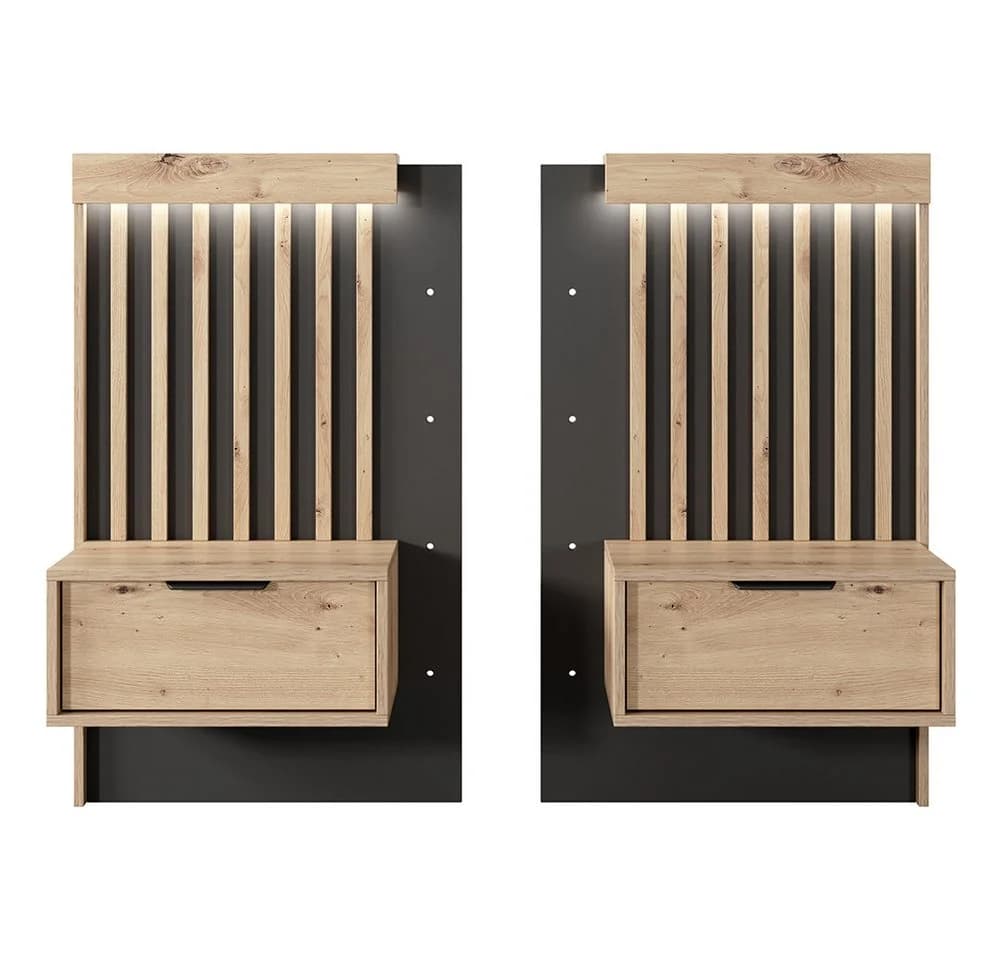 Lomadox Nachtschrank TALCA-167 Eiche Dekor Anthrazit LED Lamellen - Bild 2