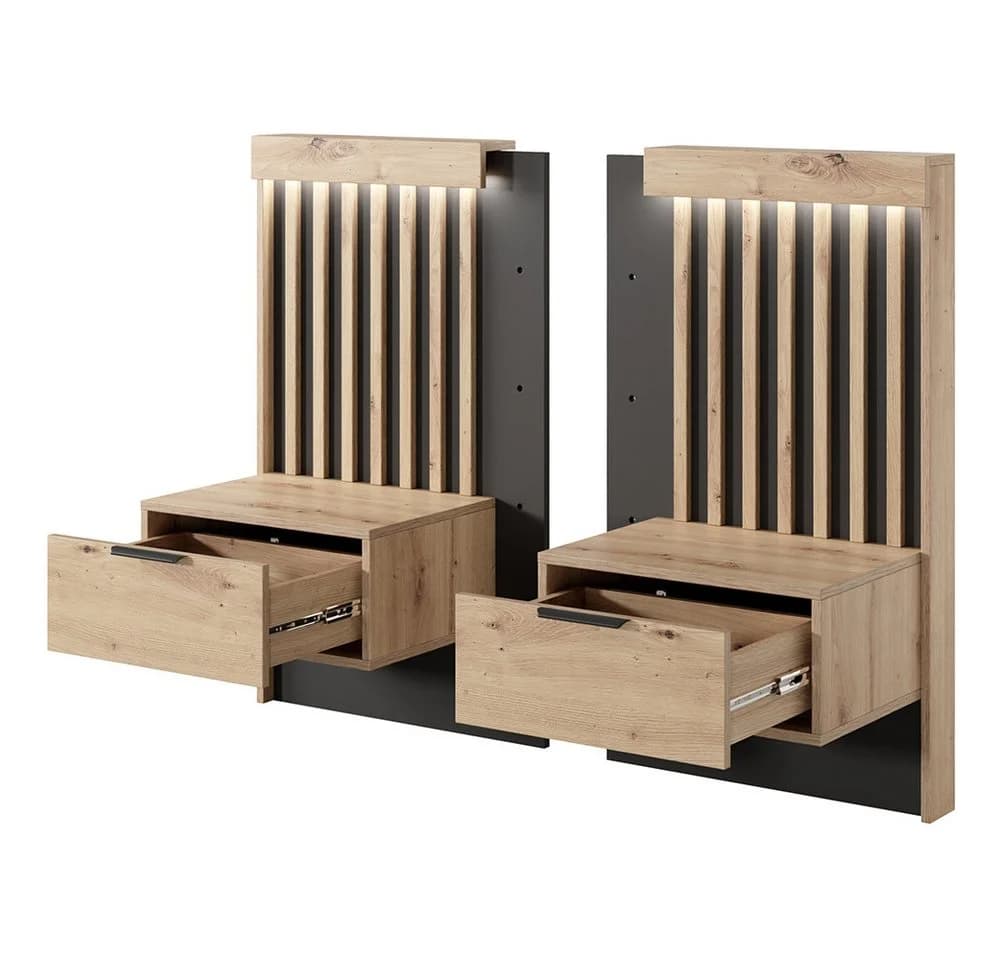 Lomadox Nachtschrank TALCA-167 Eiche Dekor Anthrazit LED Lamellen - Bild 3