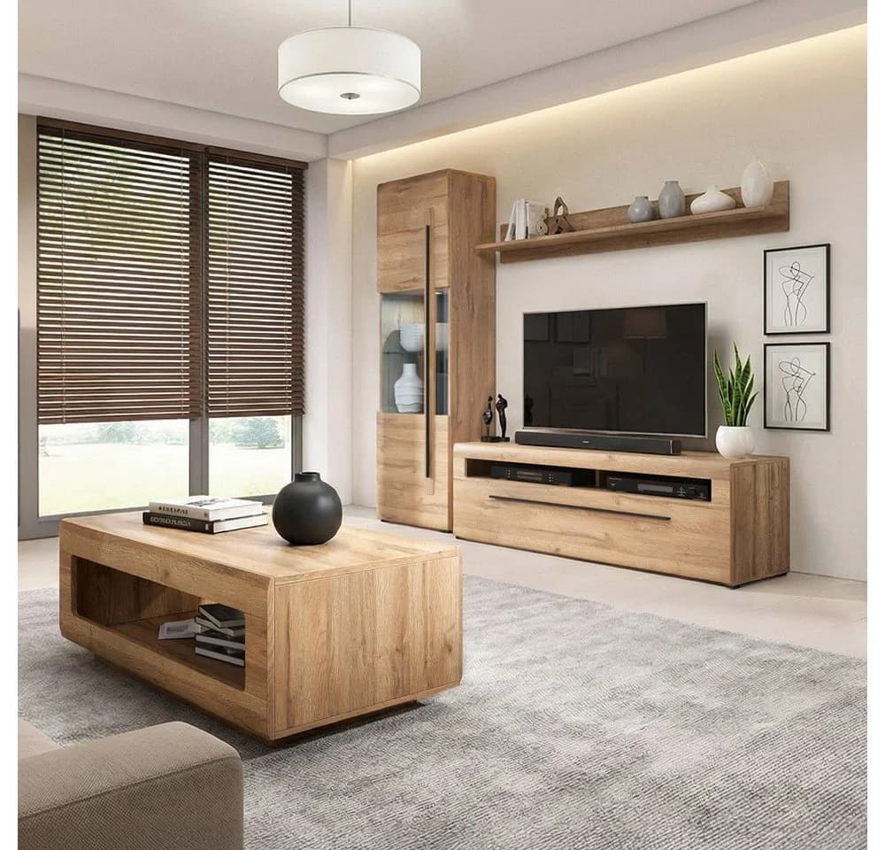 Lomadox Wohnzimmer-Set TURDA-83 Eiche braun mit LED - Bild 2