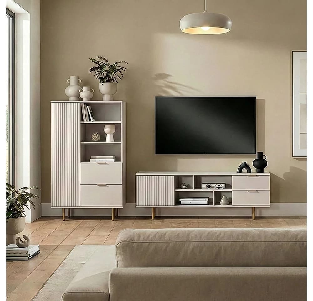 Lomadox Wohnzimmer-Set NADOR-132 Kaschmir Goldfarbene Metallgriffe - Bild 2