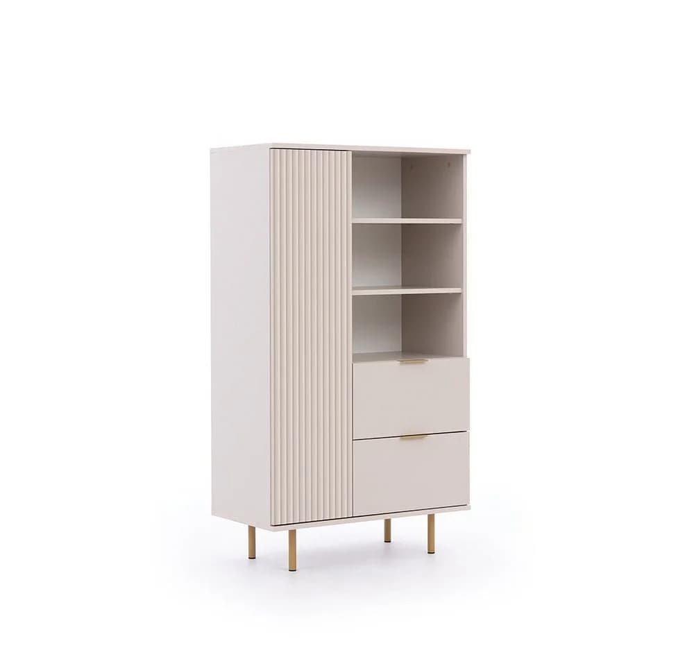 Lomadox Wohnzimmer-Set NADOR-132 Kaschmir mit goldfarbenen Metallgriffen und -füßen, Front Rillenoptik - Bild 4