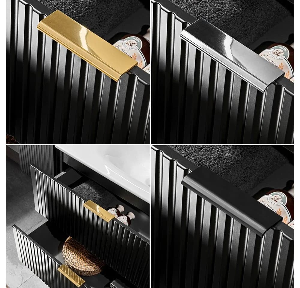 Lomadox Waschtisch ADELAIDE-56-BLACK Schwarz mit Softclose & Goldmarmorierung