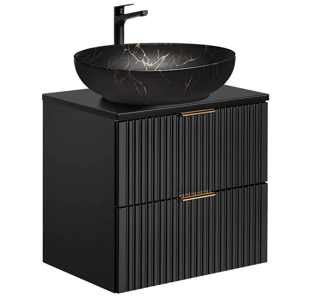 Lomadox Waschtisch ADELAIDE-56-BLACK Schwarz mit Softclose & Goldmarmorierung - Bild 2