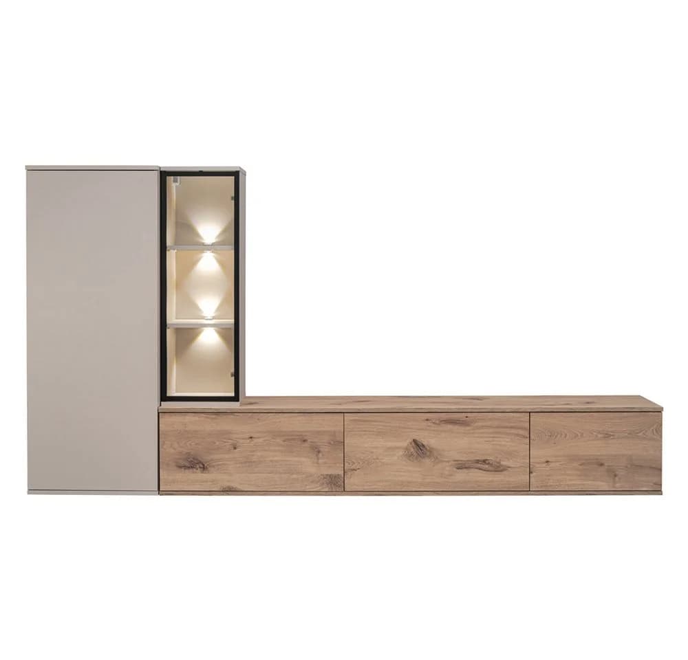 Lomadox Wohnwand CLINTON-164 Kaschmir Beige Eiche Push-to-open LED - Bild 2