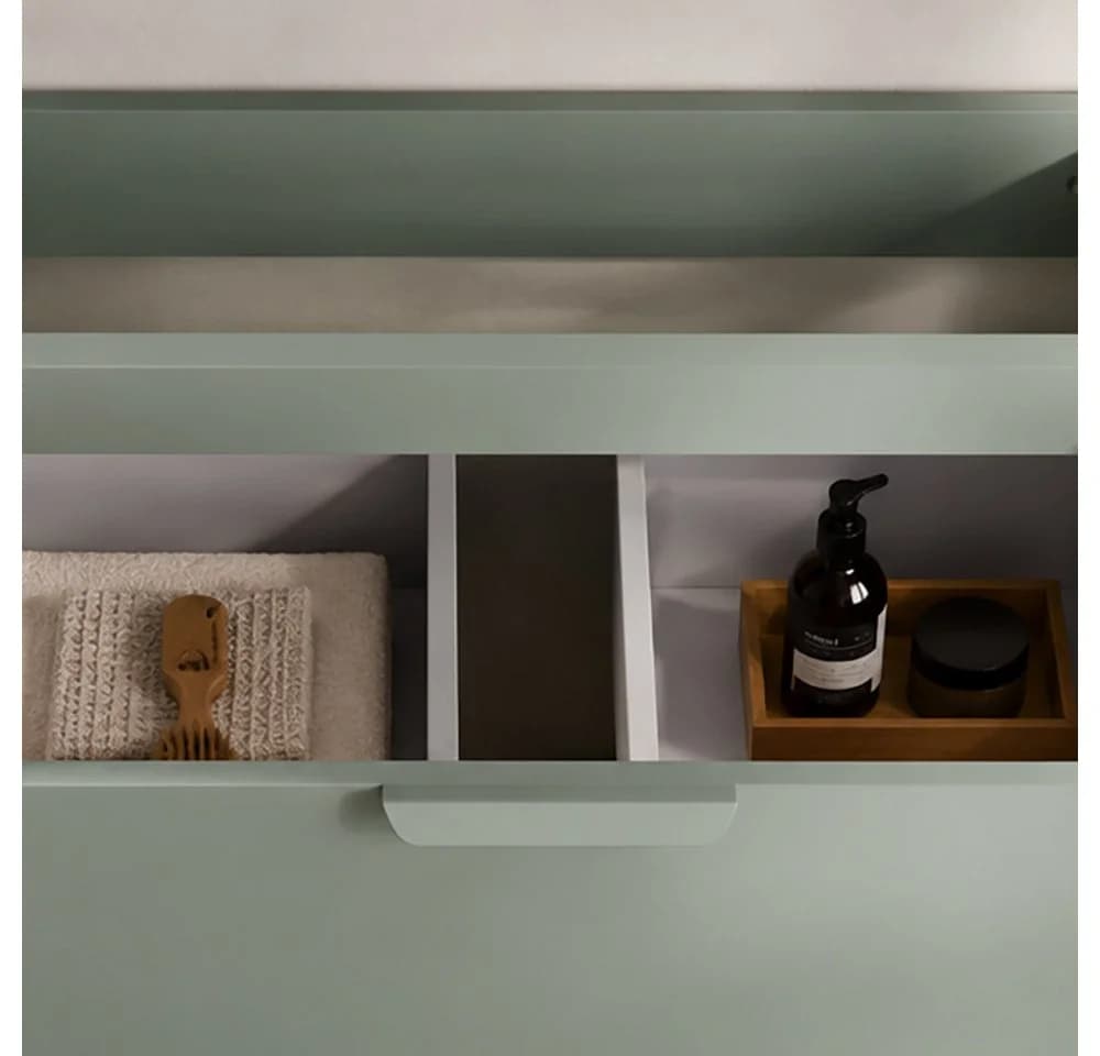 Lomadox Waschtischunterschrank ALASSIO-56 Grün matt 2 Schubladen