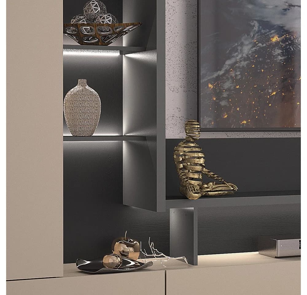 Lomadox Wohnzimmer-Set SELCE-83 Beige/Anthrazit LED Beleuchtung