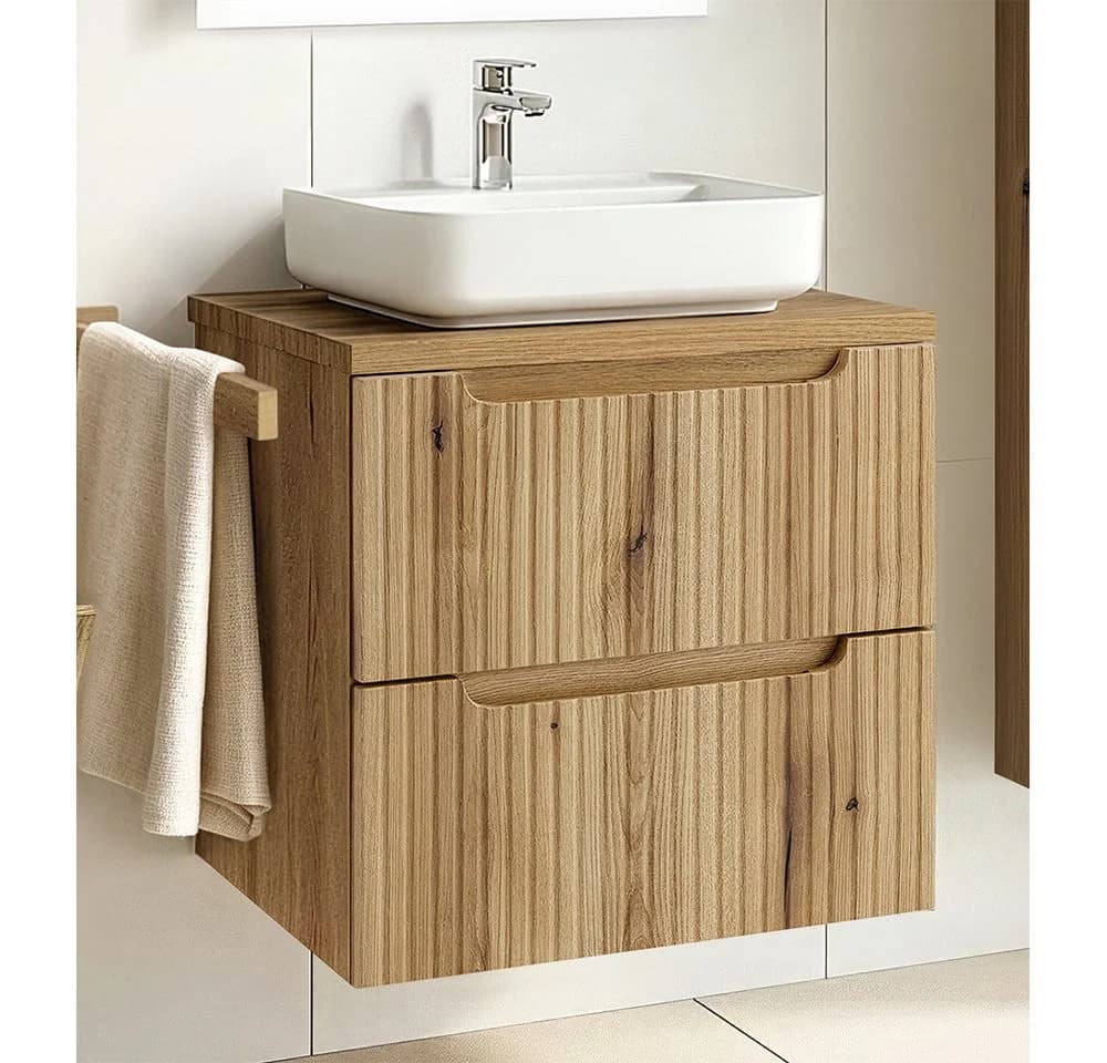 Lomadox Waschtisch NEWPORT-56-EVOKE Eiche gerillte Front Softclose - Bild 2