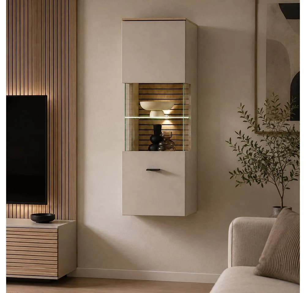 Lomadox Hängevitrine ISCHIA-36 Beige Eiche LED Softclose - Bild 2