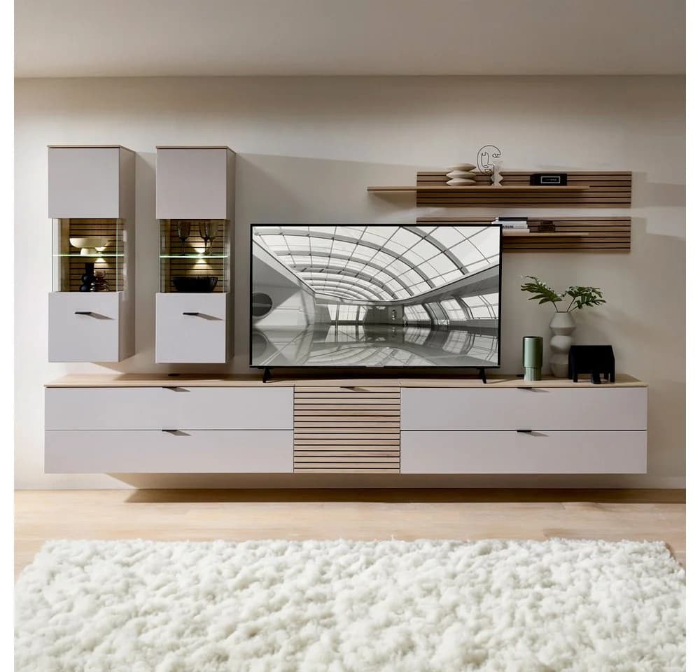 Lomadox Hängevitrine ISCHIA-36 Beige Eiche LED Softclose - Bild 5