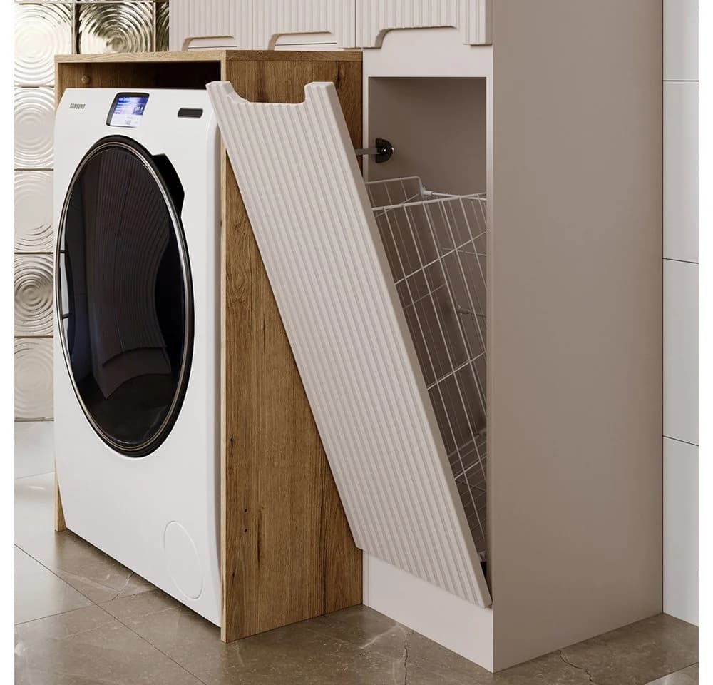 Lomadox Hochschrank NEWPORT-56-CASHMERE mit Wäschekorb und Softclose