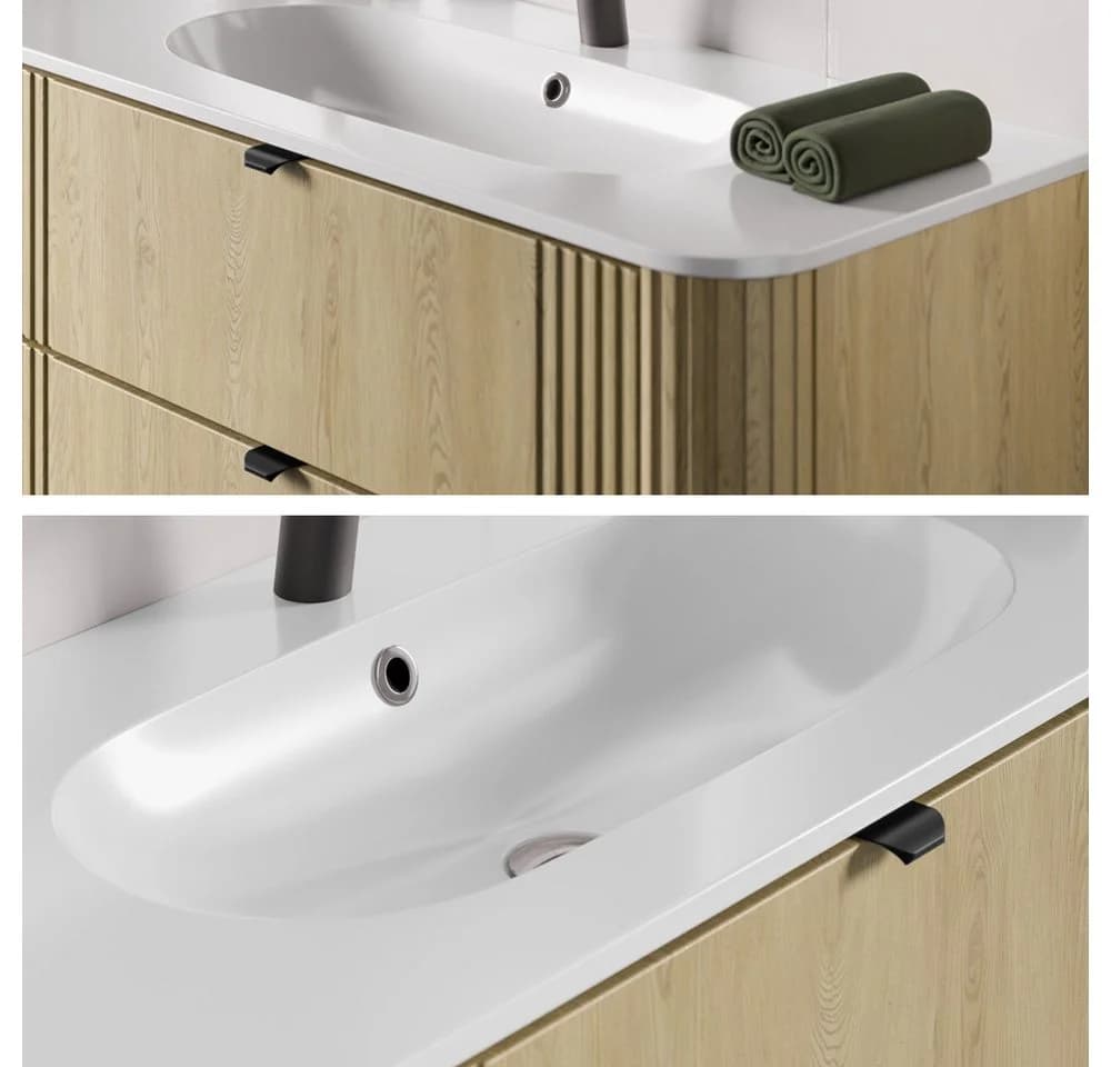 Lomadox Badmöbel-Set OLIVA-56 Eiche Rillen Keramik Softclose
