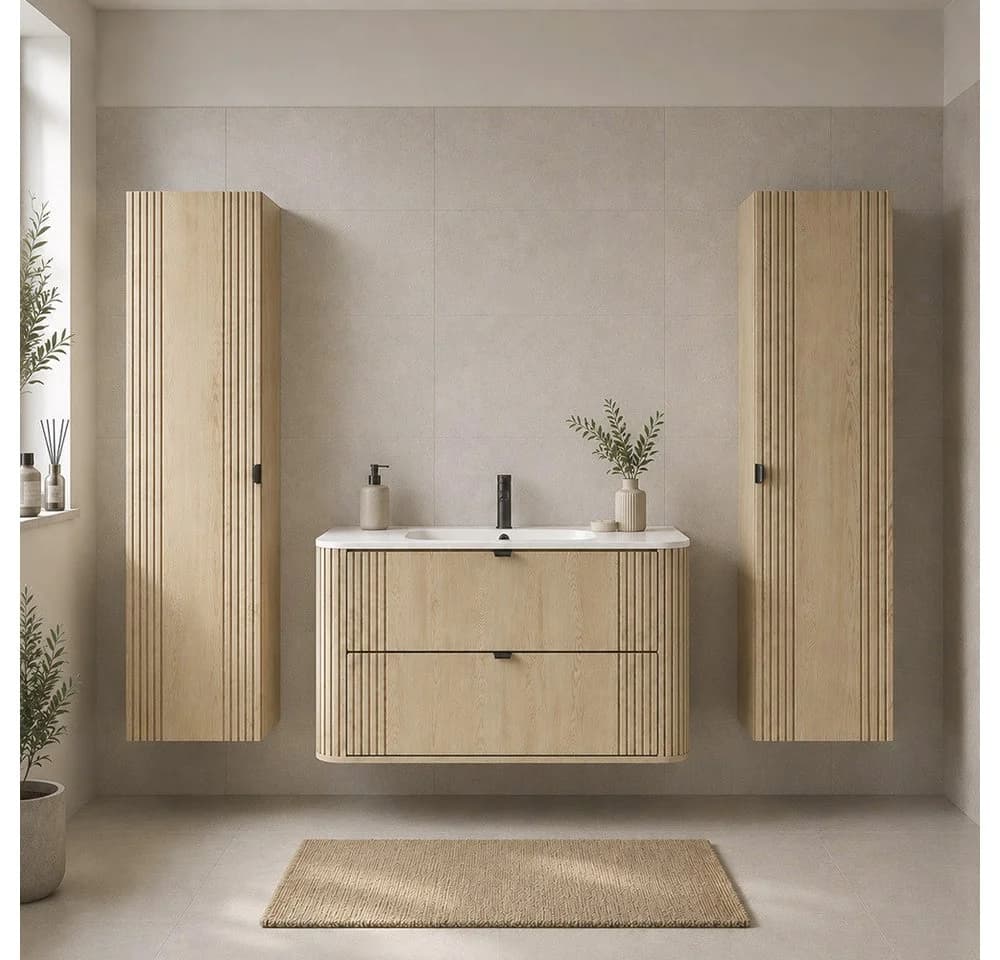 Lomadox Badmöbel-Set OLIVA-56 Eiche Rillen Keramik Softclose - Bild 2