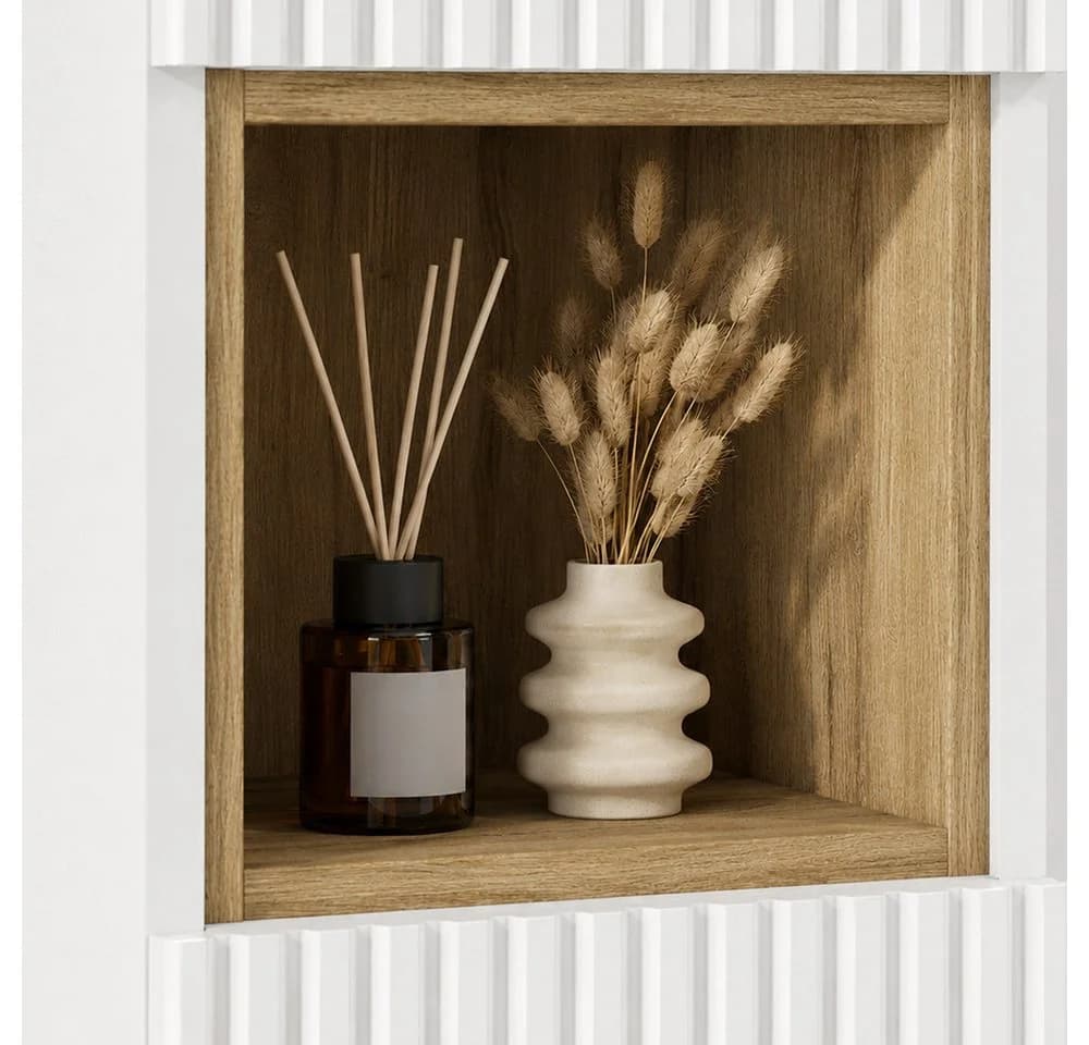 Lomadox Hochschrank NEWPORT-56-WHITE Weiß geriffelt Softclose