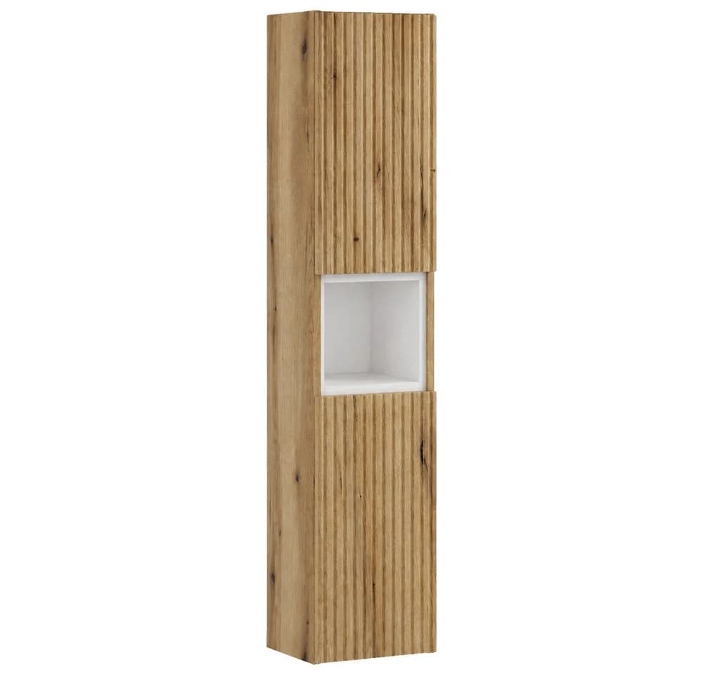 Lomadox Hochschrank NEWPORT-56-EVOKE Badschrank Eiche Rillen Weiß Softclose - Bild 2