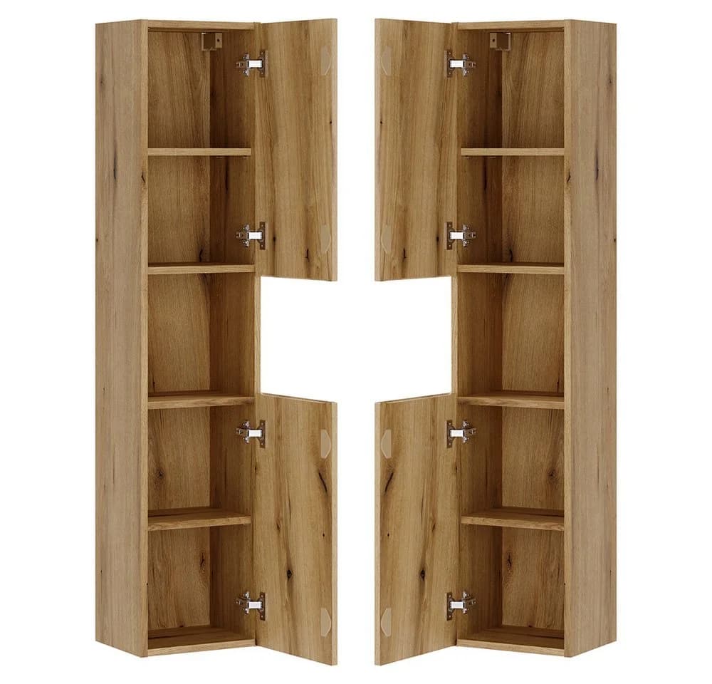 Lomadox Hochschrank NEWPORT-56-EVOKE Badschrank Eiche Rillen Weiß Softclose - Bild 4