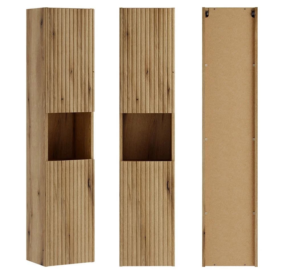 Lomadox Hochschrank NEWPORT-56-EVOKE Badschrank Eiche Rillen Weiß Softclose - Bild 5