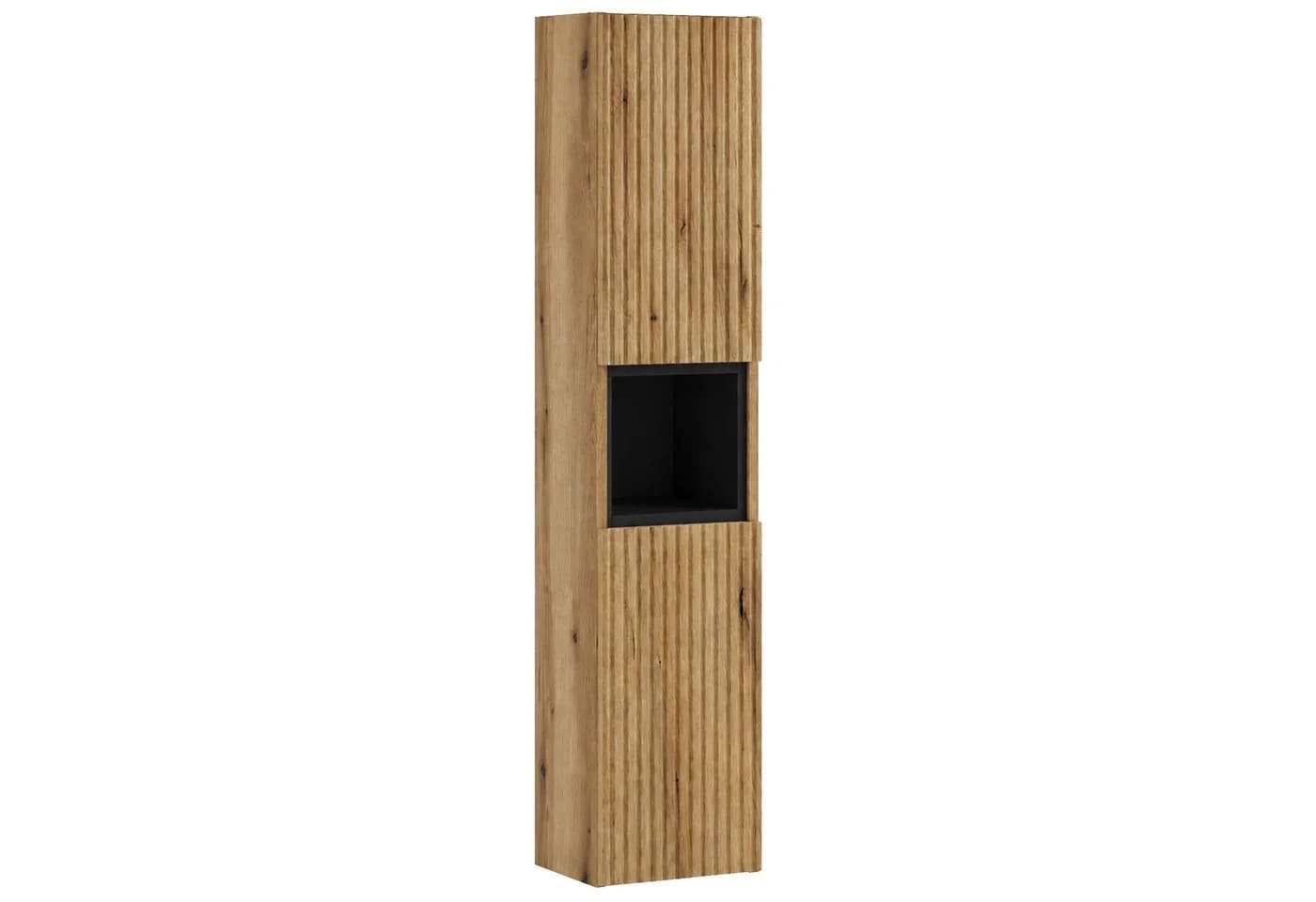 Lomadox Hochschrank NEWPORT-56-EVOKE Badschrank Eiche Rillen Schwarz Softclose - Bild 2