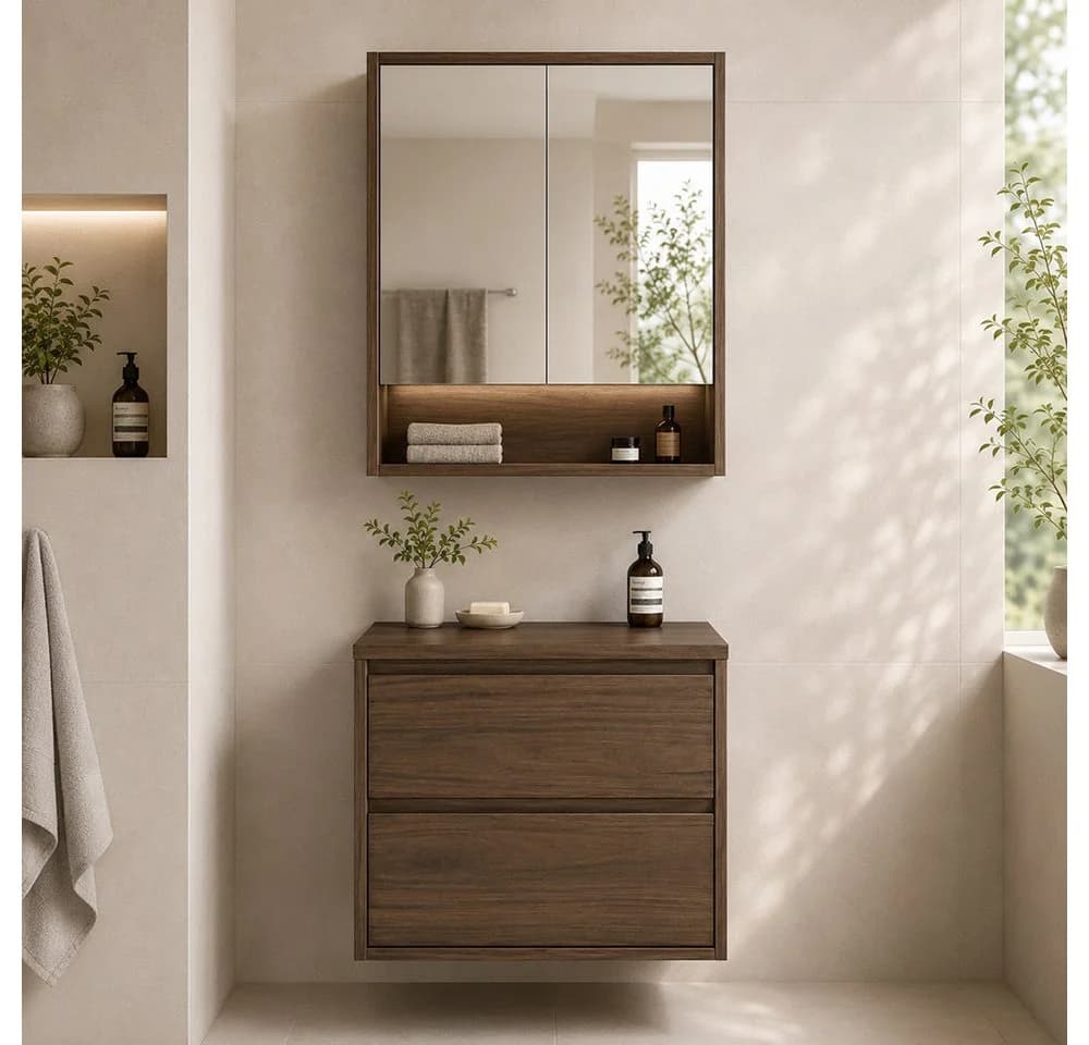 Lomadox Badmöbel-Set VERZUOLO-56-WALNUT Wandhängend mit LED - Bild 2