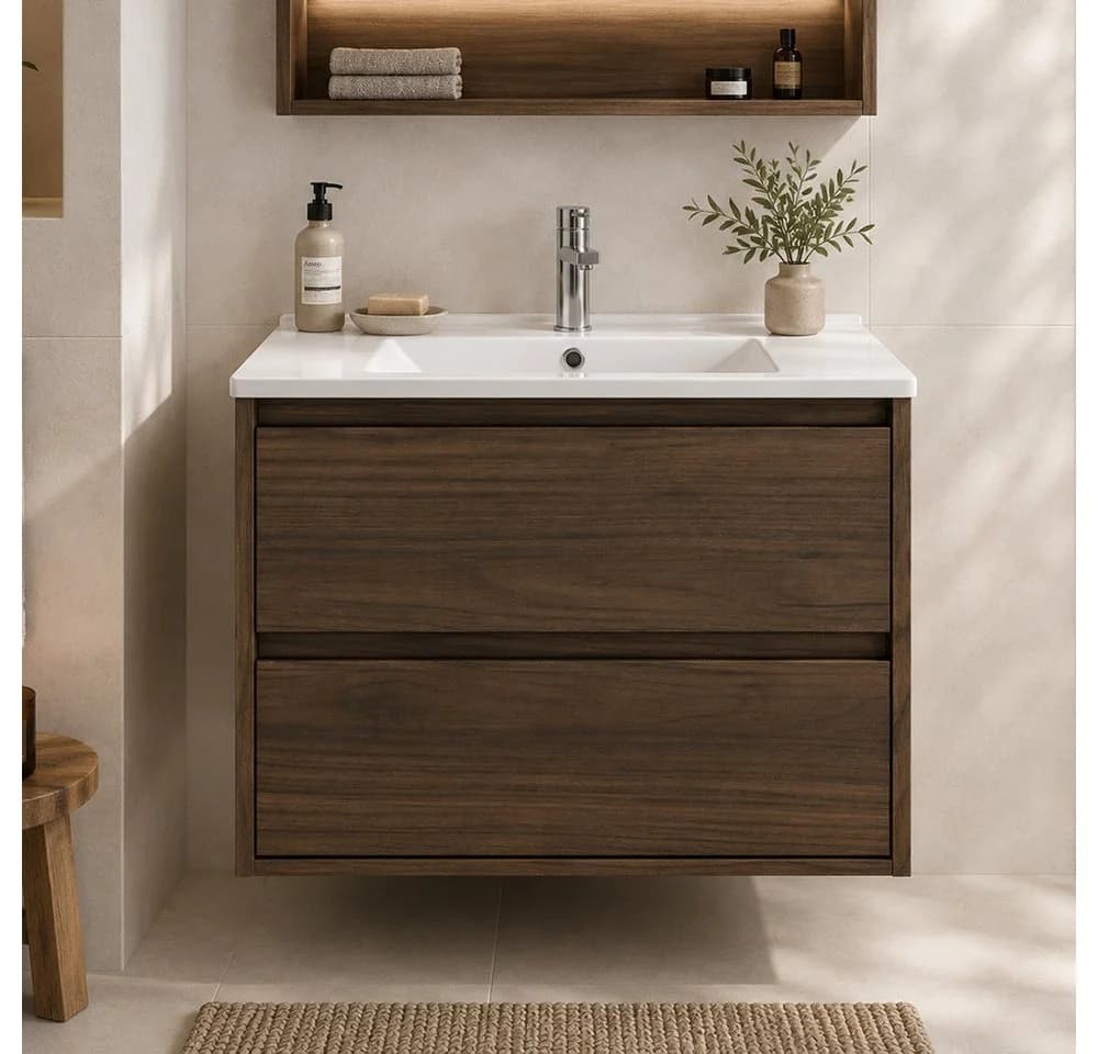 Lomadox Waschtisch VERZUOLO-56-WALNUT wandhängend mit Softclose - Bild 2