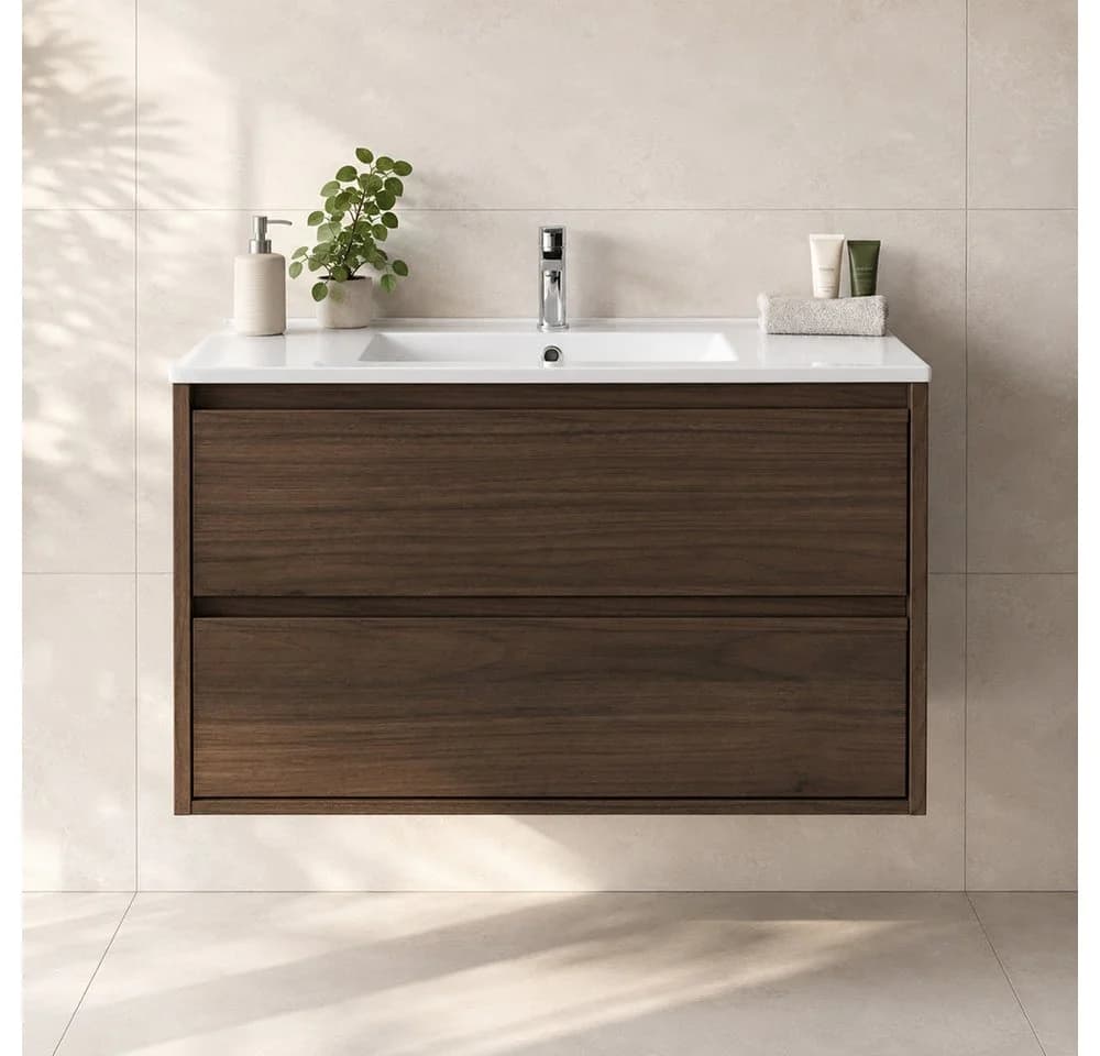 Lomadox Waschtisch VERZUOLO-56-WALNUT 81 cm braun wandhängend - Bild 2