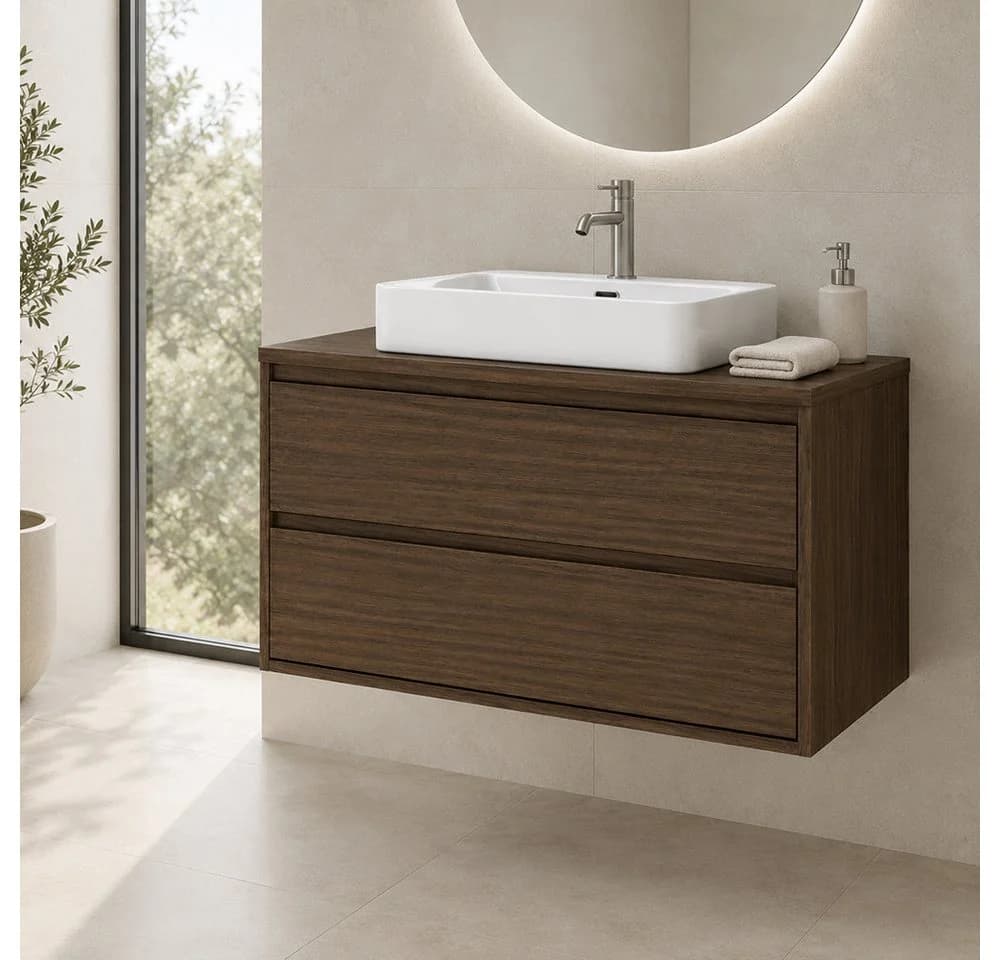 Lomadox Waschtisch 80 cm Walnuss Aufsatzbecken Softclose - Bild 2