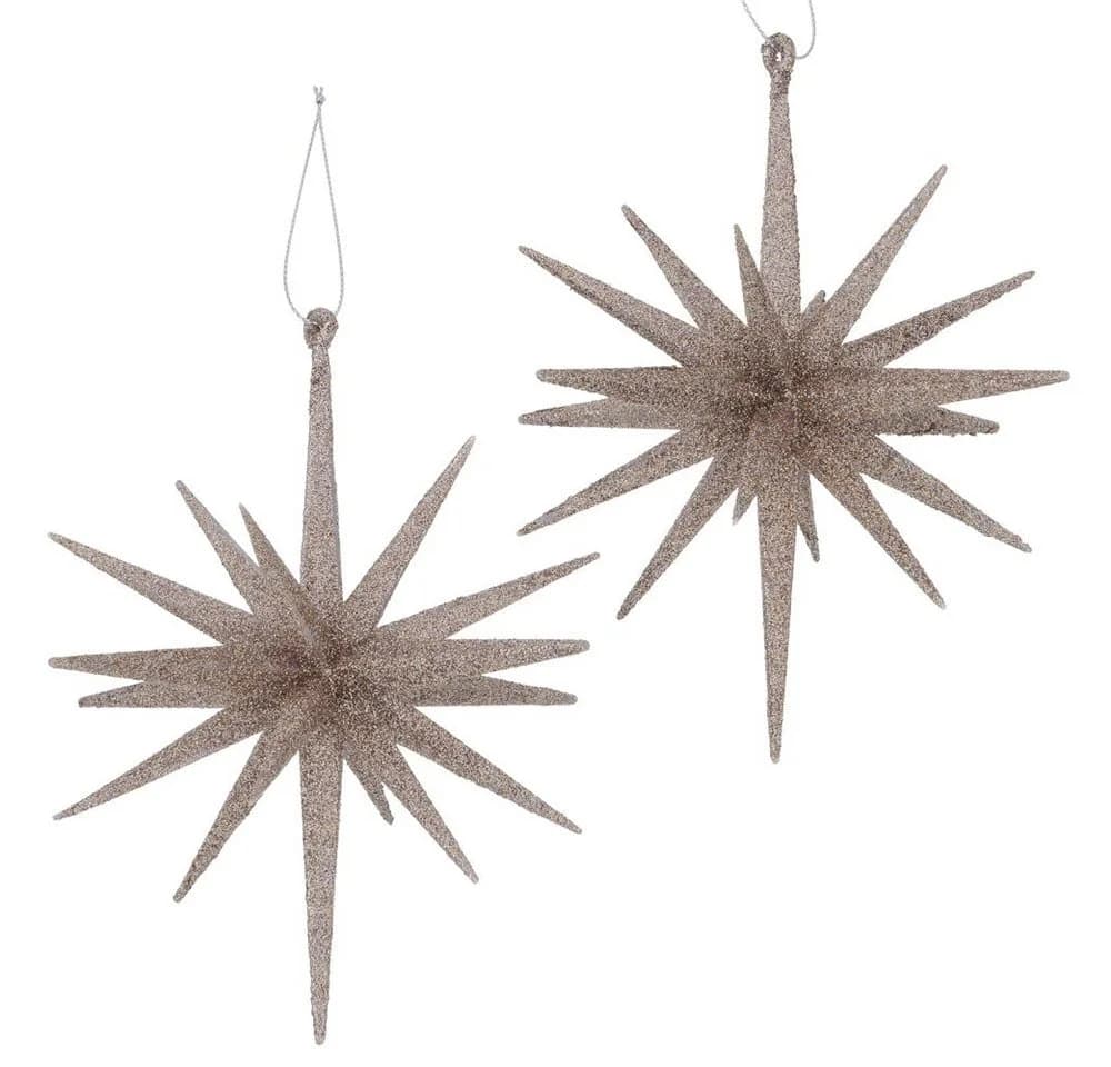 BOLTZE Christbaumschmuck 2tlg. Anhänger SPARKLING beige 3D-Stern - Bild 2