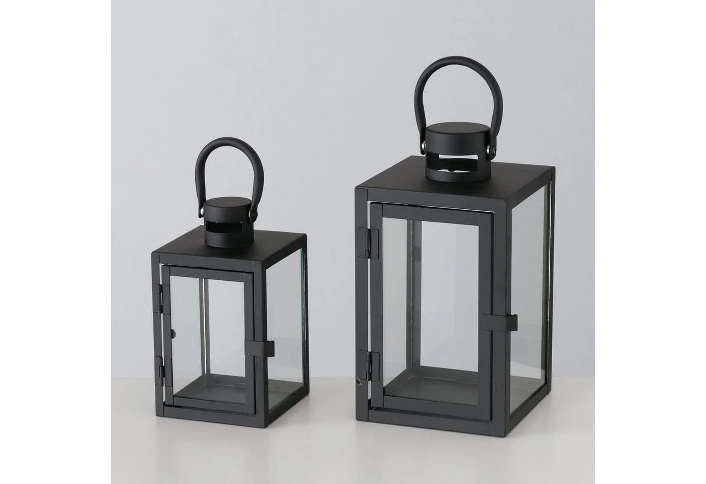 BOLTZE GRUPPE ARANA Kerzenlaterne 2er-Set Metall Glas Schwarz