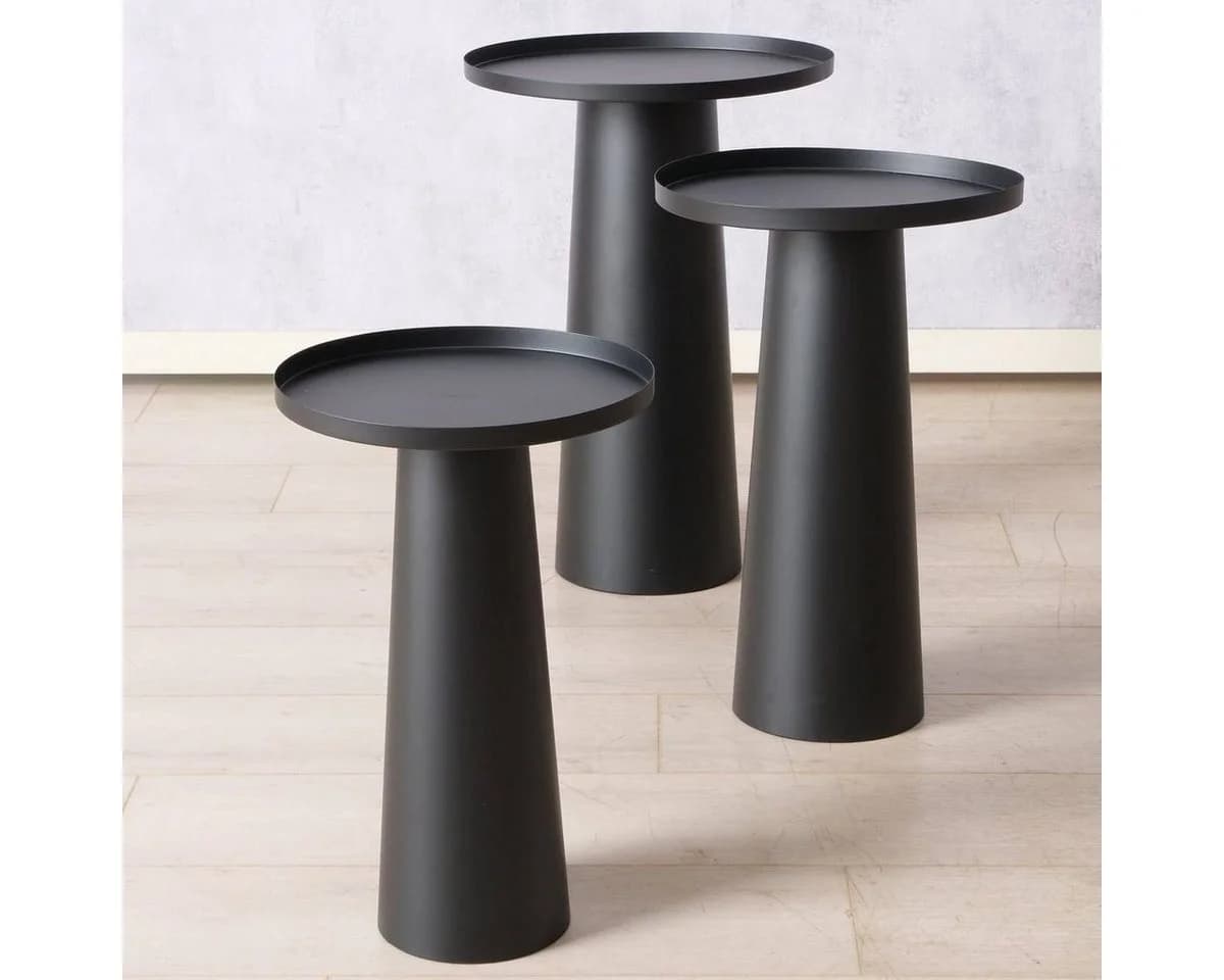 BOLTZE GRUPPE Beistelltisch JACKY 3er-Set Metall Schwarz Matt