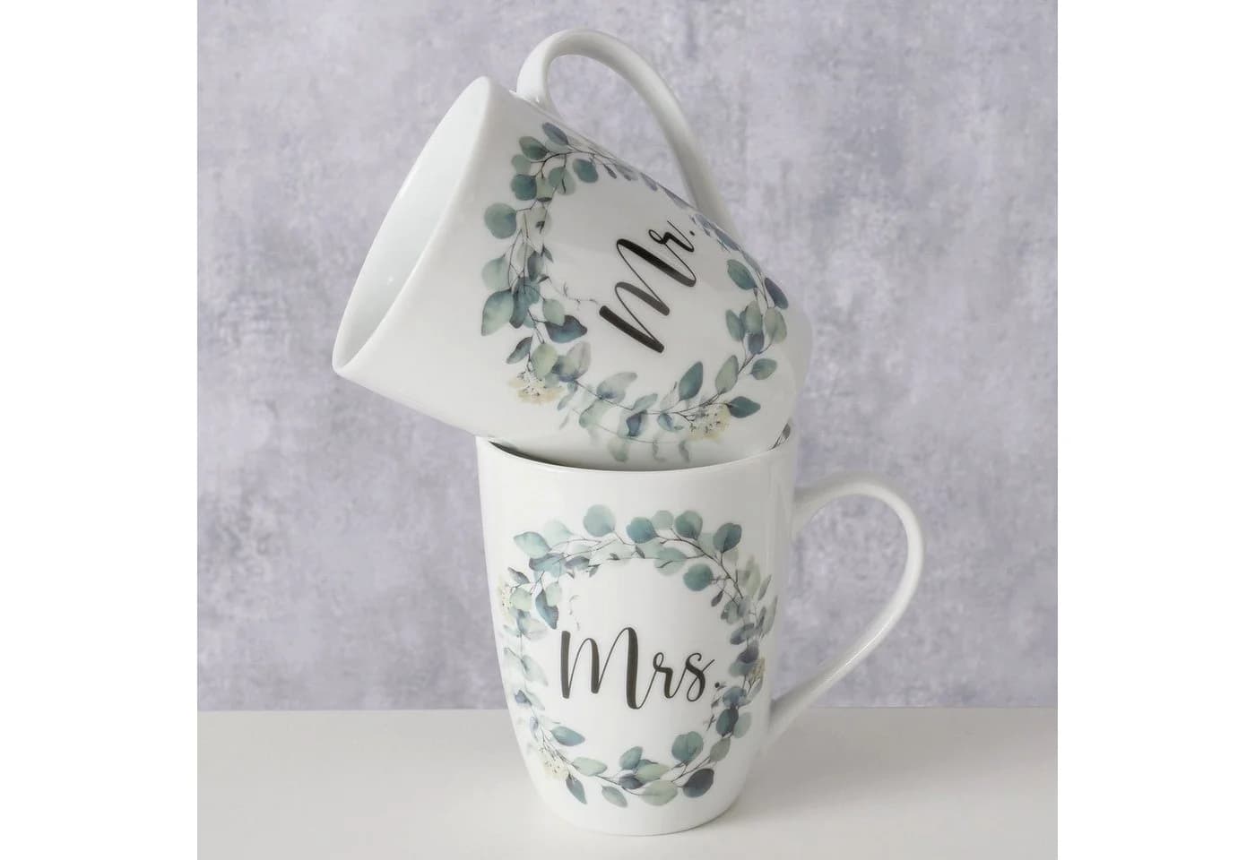 BOLTZE Becher-Set "Mr. & Mrs." Porzellan Weiß/Grün/Schwarz