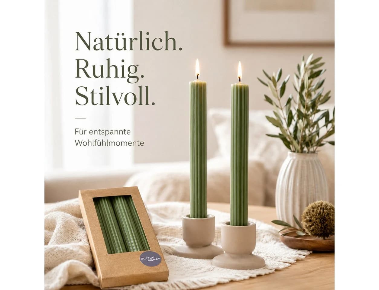 BOLTZE Stabkerzen 4er-Set Grün mit Rillenstruktur - Bild 4