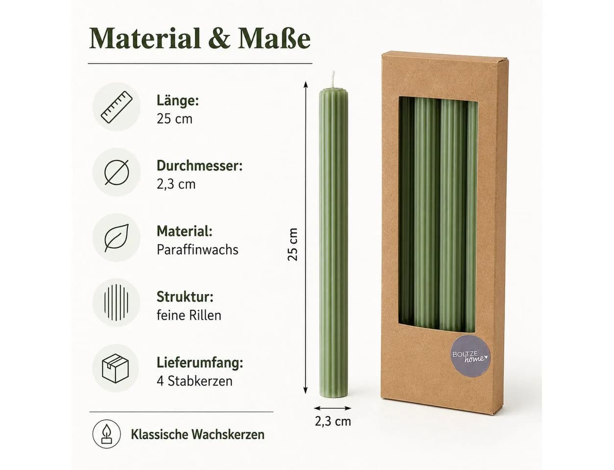 BOLTZE Stabkerzen 4er-Set Grün mit Rillenstruktur - Bild 5