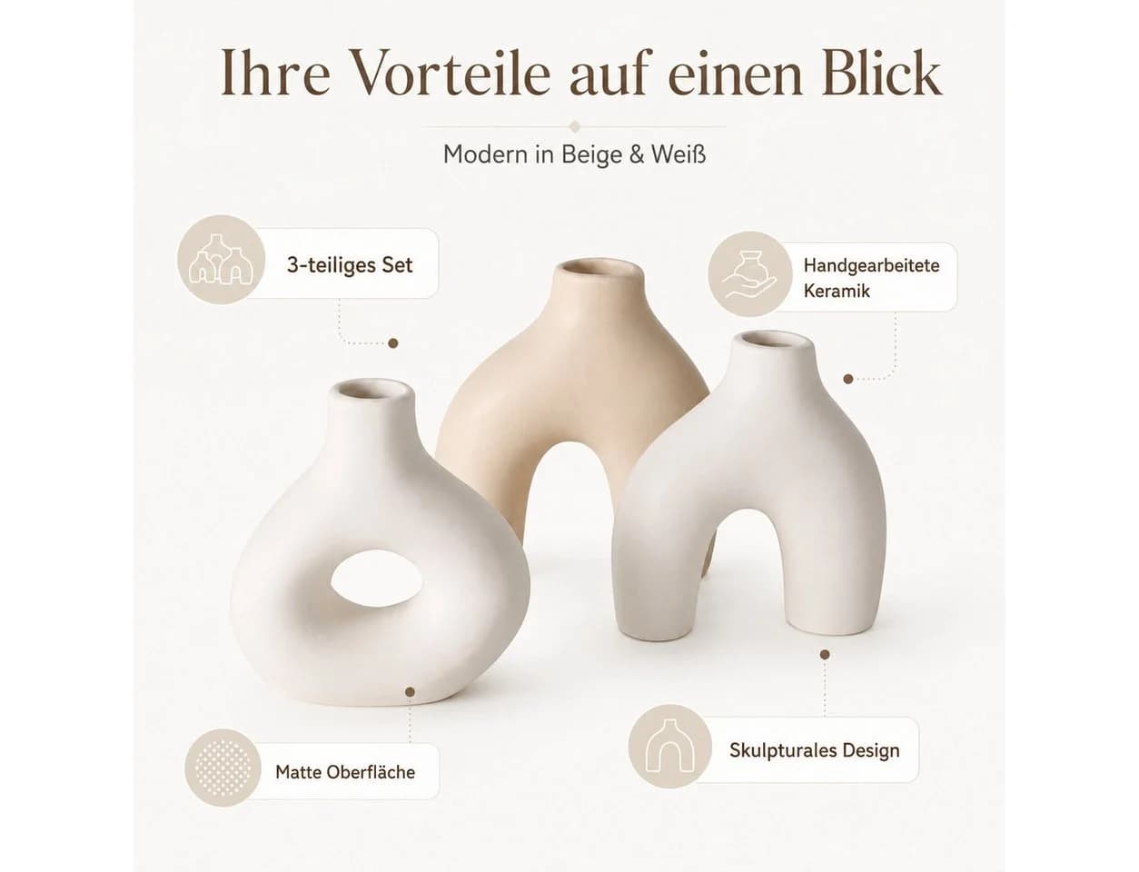 Boltze Home Vase Weiß Beige Keramik Rund - Bild 3