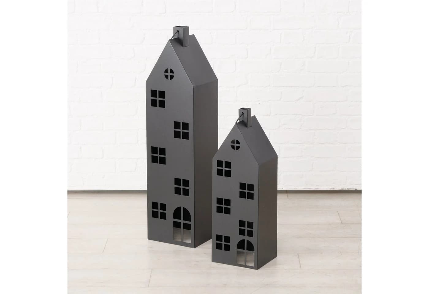 BOLTZE Kerzenlaterne Alba Haus 2er Set Schwarz Metall - Bild 5