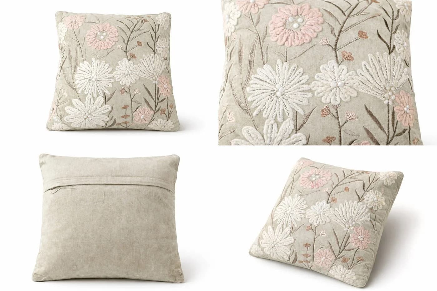 BOLTZE Dekokissen Fleur Besticktes Sofakissen Rosa Handgefertigt