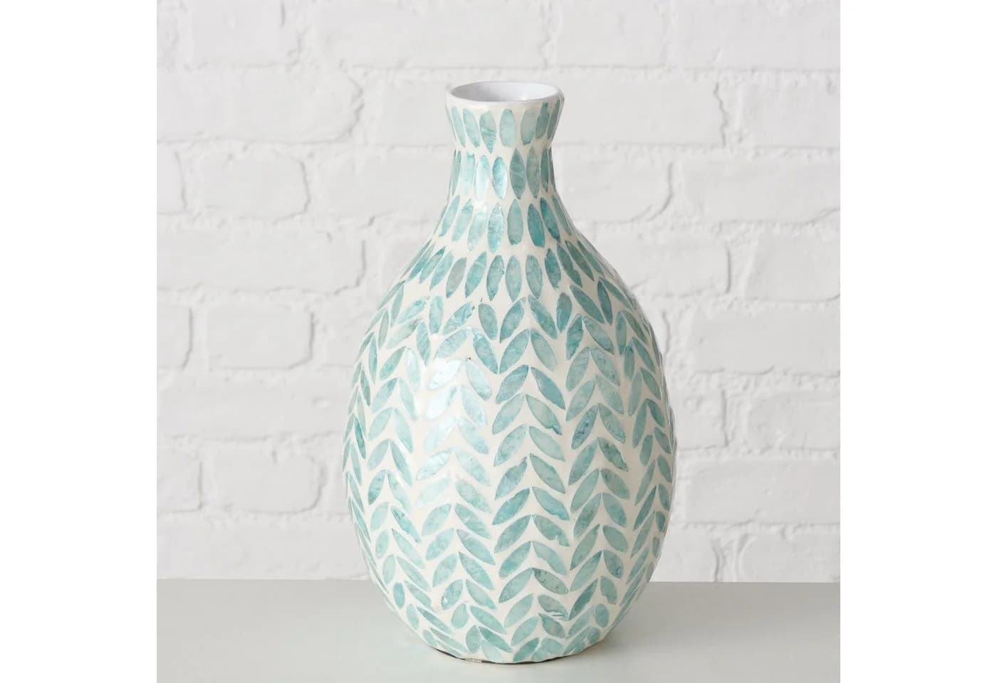 BOLTZE Dekovase Mosaikvase Livas Blau/Cremeweiß Capizmuschel