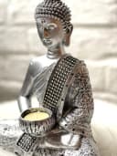 MF Buddhafigur Silber mit Teelichthalter und Glitzer-Verzierung Bild 1