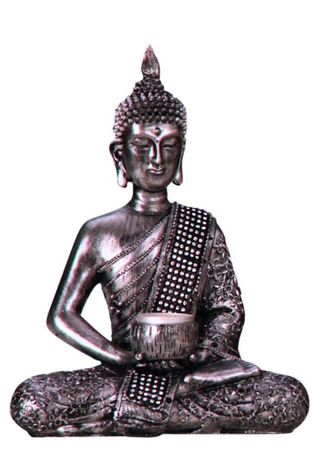 MF Buddhafigur Silber mit Teelichthalter und Glitzer-Verzierung - Bild 2