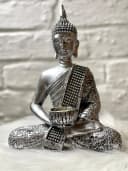 MF Buddhafigur Silber mit Teelichthalter und Glitzer-Verzierung Bild 3