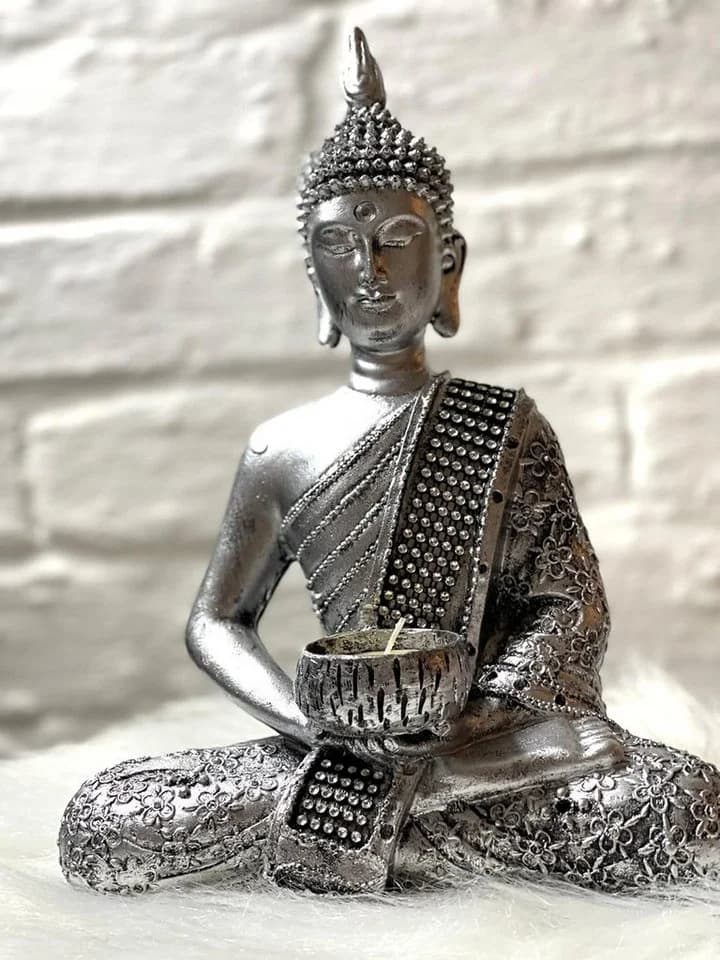 MF Buddhafigur Silber mit Teelichthalter und Glitzer-Verzierung - Bild 4