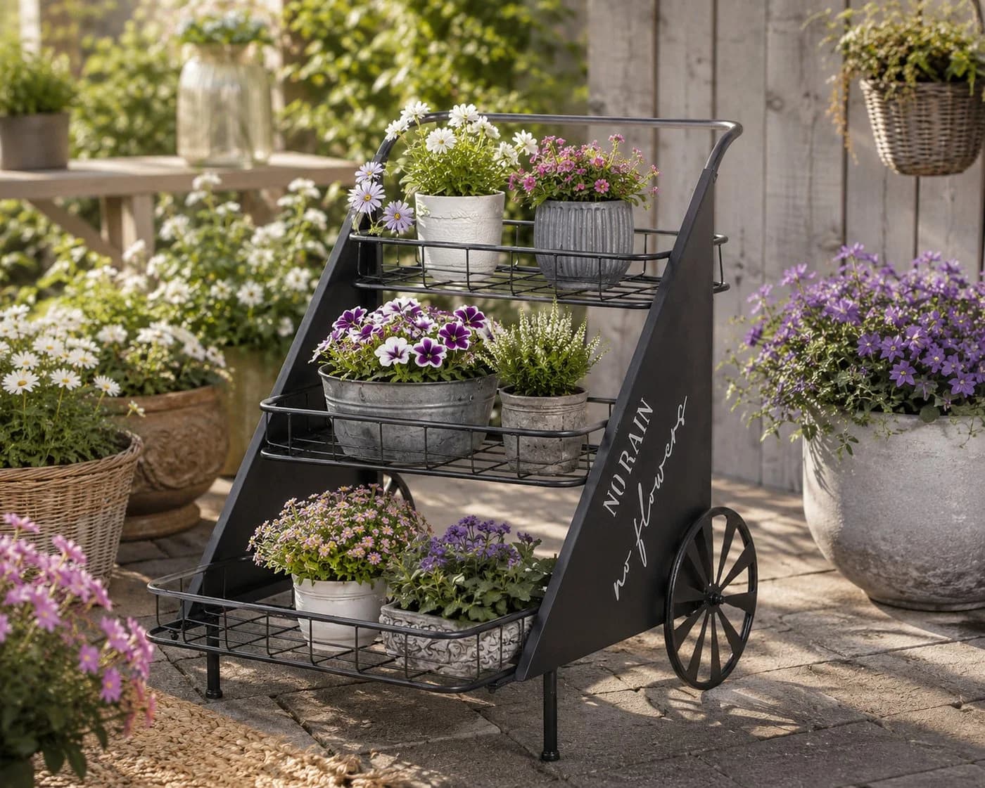 MF Blumentisch Blumentreppe Bayou aus Metall in Schwarz für Garten und Terrasse