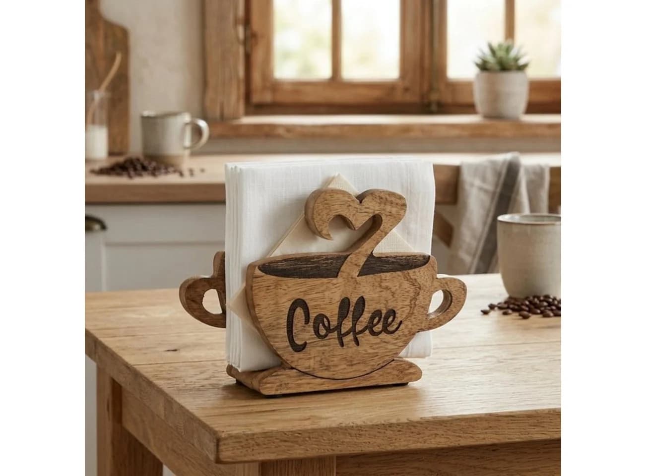 BOLTZE Serviettenhalter Coffee Mangoholz Kaffeetassen-Form
